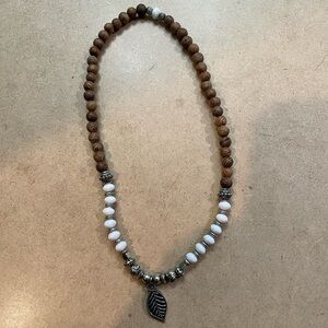 Wood and white bead choker